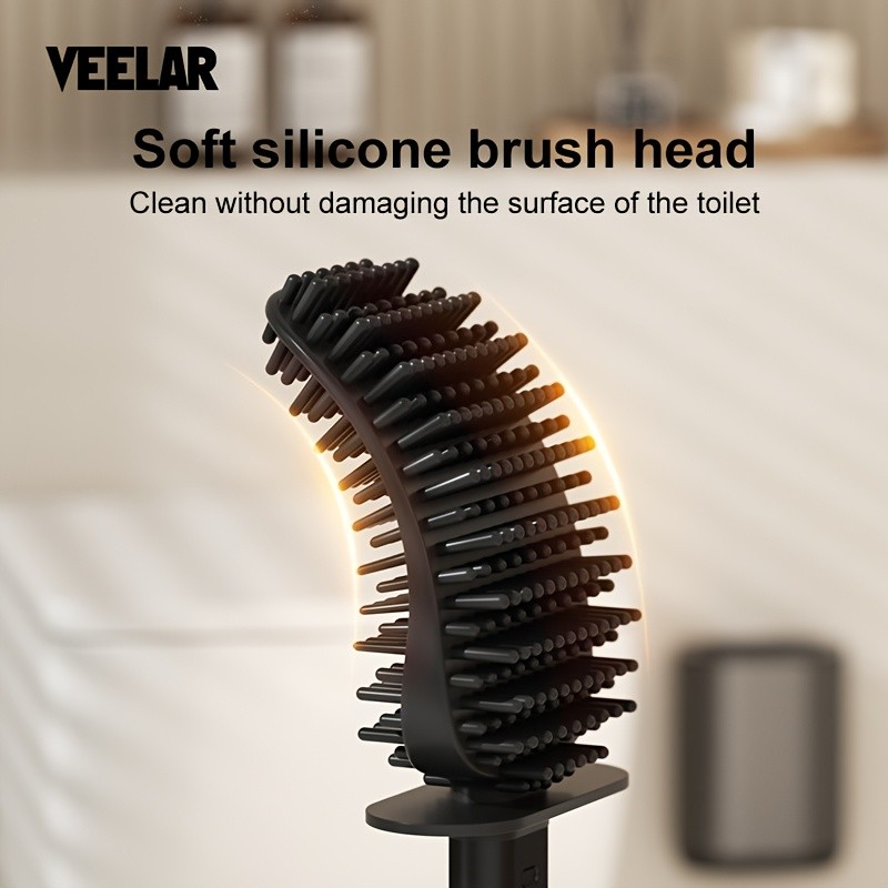 Veelar Toilet Silicone Brush & Stainless Steel Holder