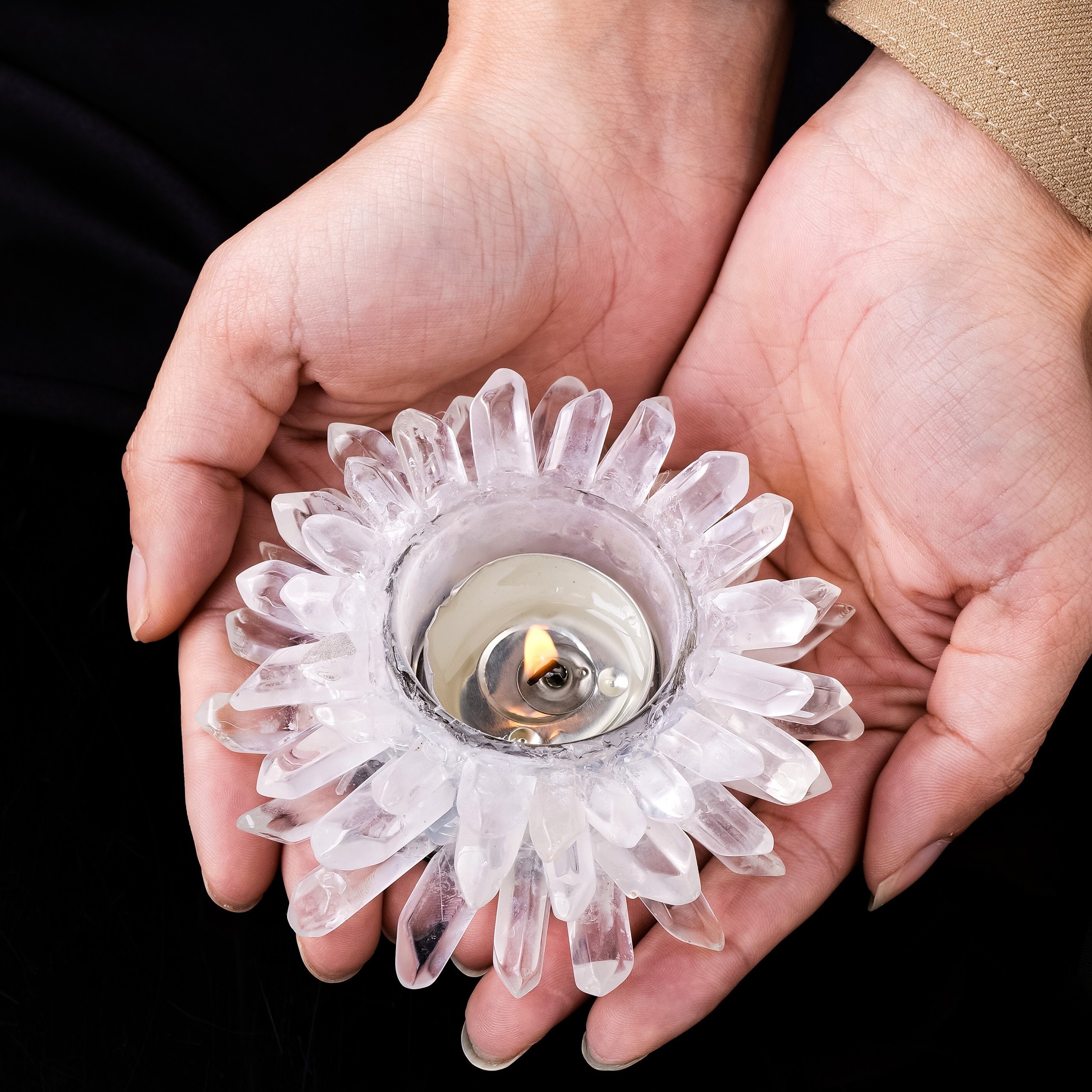 Natural White Crystal Single Crystal Candle Holder Ornament