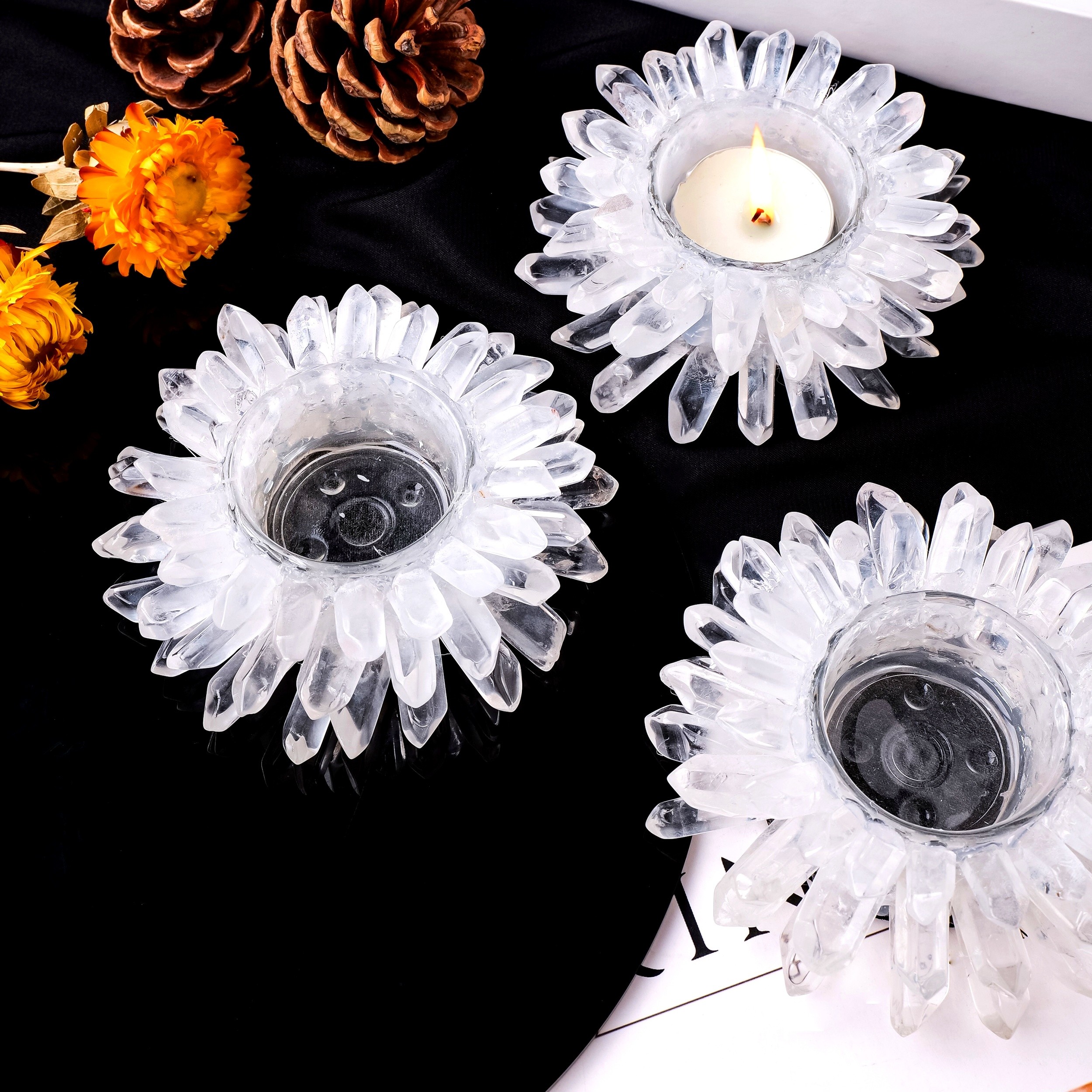 Natural White Crystal Single Crystal Candle Holder Ornament