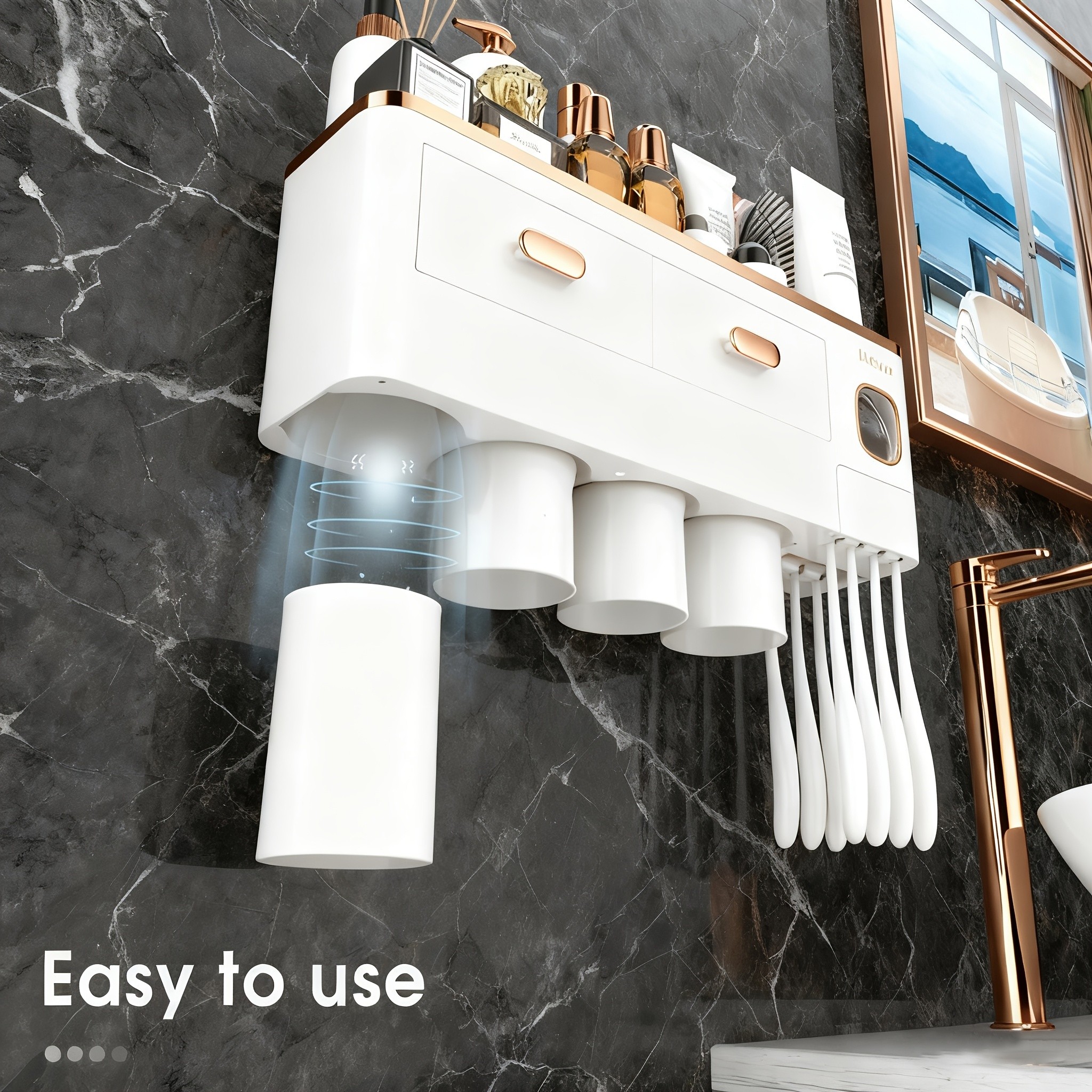 iHave Wall-Mounted Toothbrush Holder with Toothpaste Dispenser & Large Capacity Tray