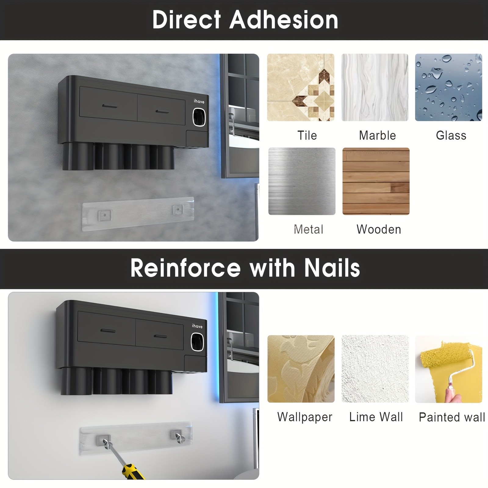 iHave Youngsters & Family Wall-Mounted Toothbrush Holder with Toothpaste Dispenser