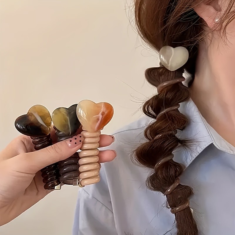 4pcs Elegant Heart & Geometric Pattern Hair Ties