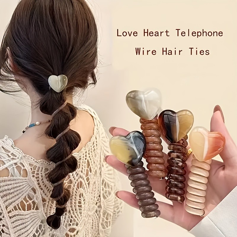 4pcs Elegant Heart & Geometric Pattern Hair Ties