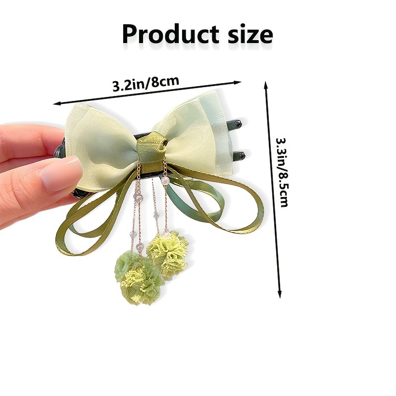 AYLHFO A Single Elegant Organza Bow Tassel Bead Pendant Acrylic Hairpin