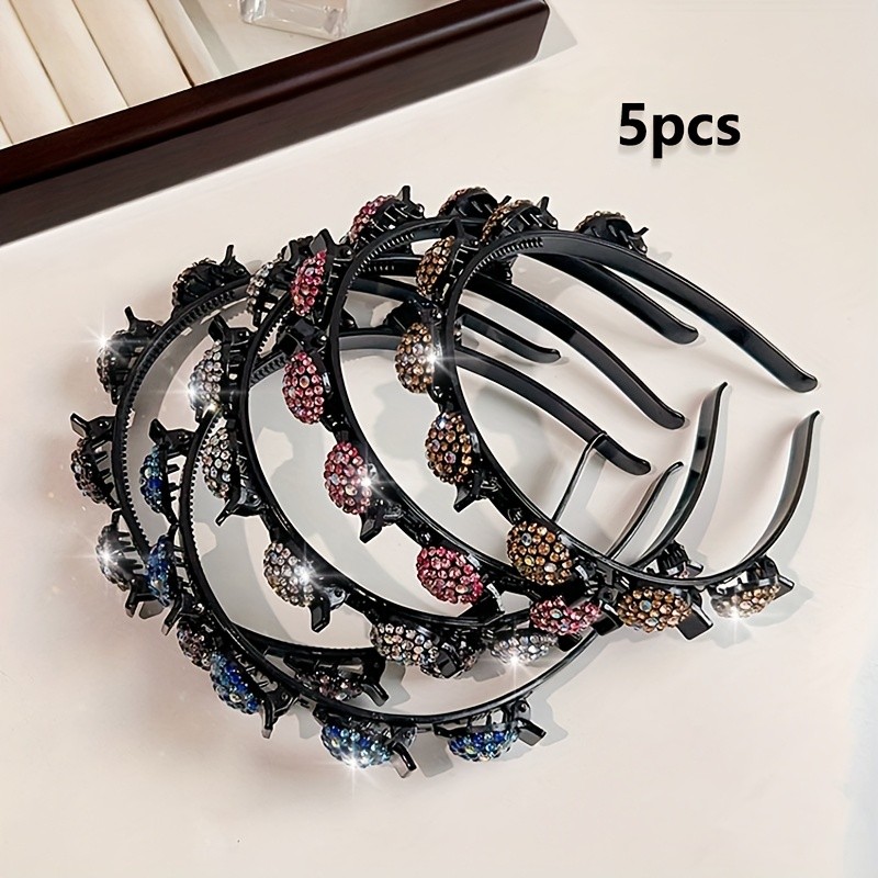 AYLHFO 5pcs of New Luxury Sparkling Rhinestone Braided Headbands for Women