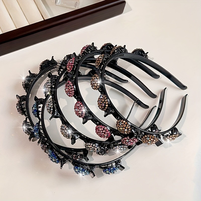 AYLHFO 5pcs of New Luxury Sparkling Rhinestone Braided Headbands for Women
