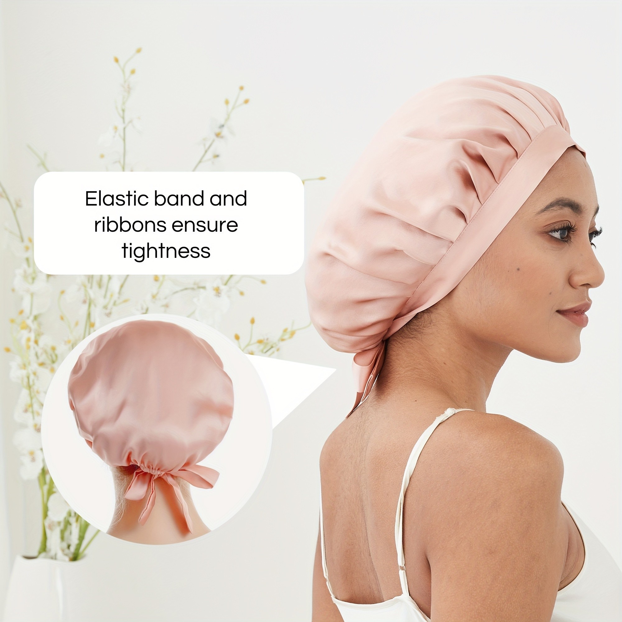 RACHELSILK 3pcs Set 100% Mulberry Silk Bonnet Sleep Cap & 2 Large Silk Scrunchies for Sleeping