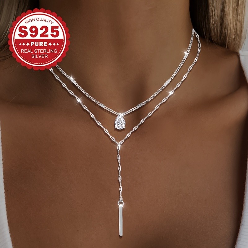 JWL.XS.SP Women's S925 Silvery Graceful Y-Shaped Fringe Necklace