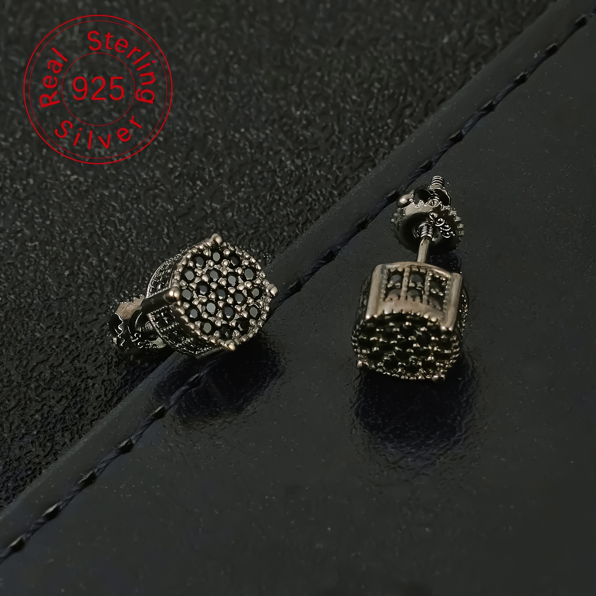 ICED CHICS S925 Sterling Silver Black Stud Earrings Set with Synthetic Zircon