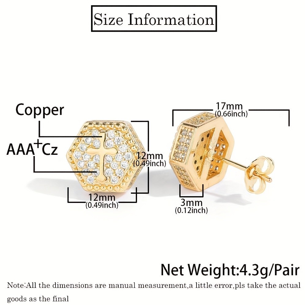 ICED CHICS Hexagon Cross Stud Earrings