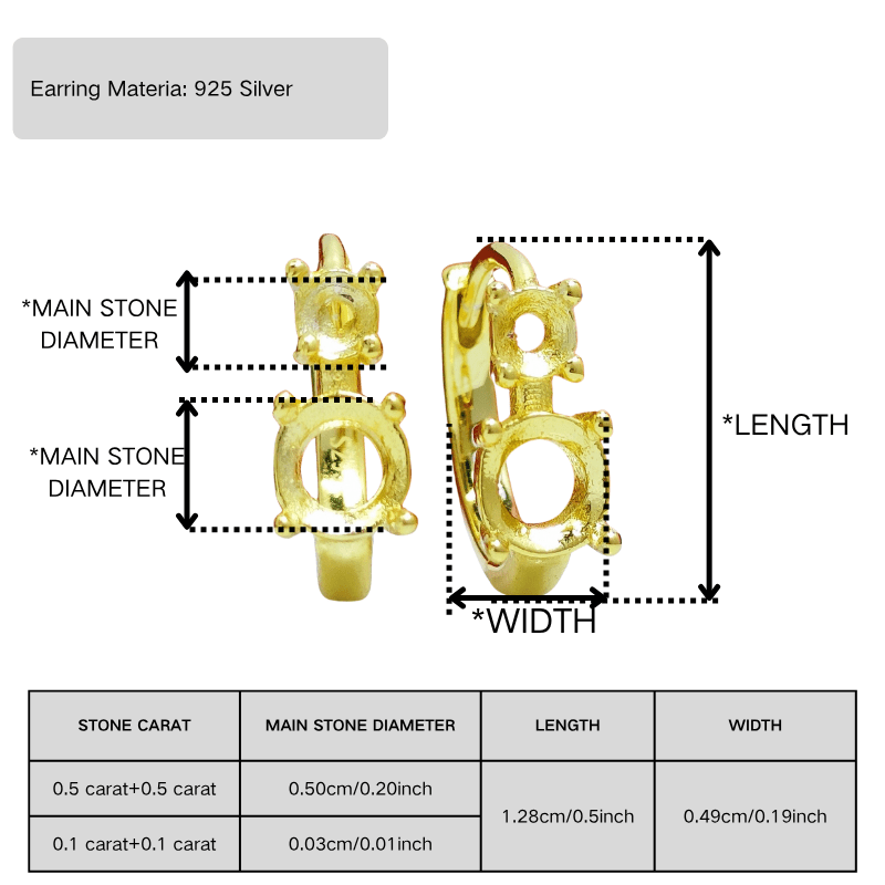 Spark Grow 1 Pair 5mm+3mm Fashionable S925 Sterling Silver Golden Earrings