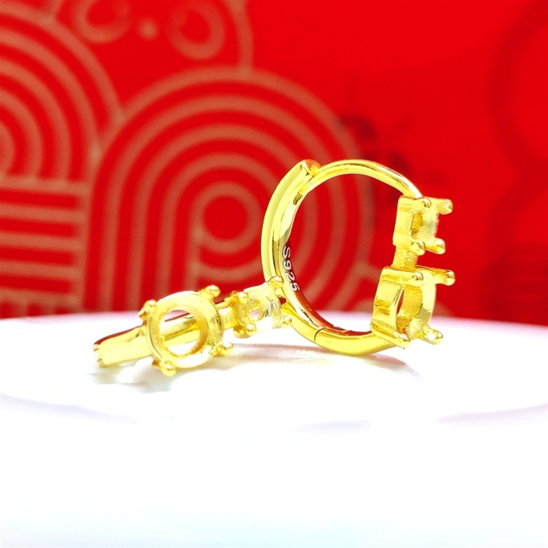 Spark Grow 1 Pair 5mm+3mm Fashionable S925 Sterling Silver Golden Earrings