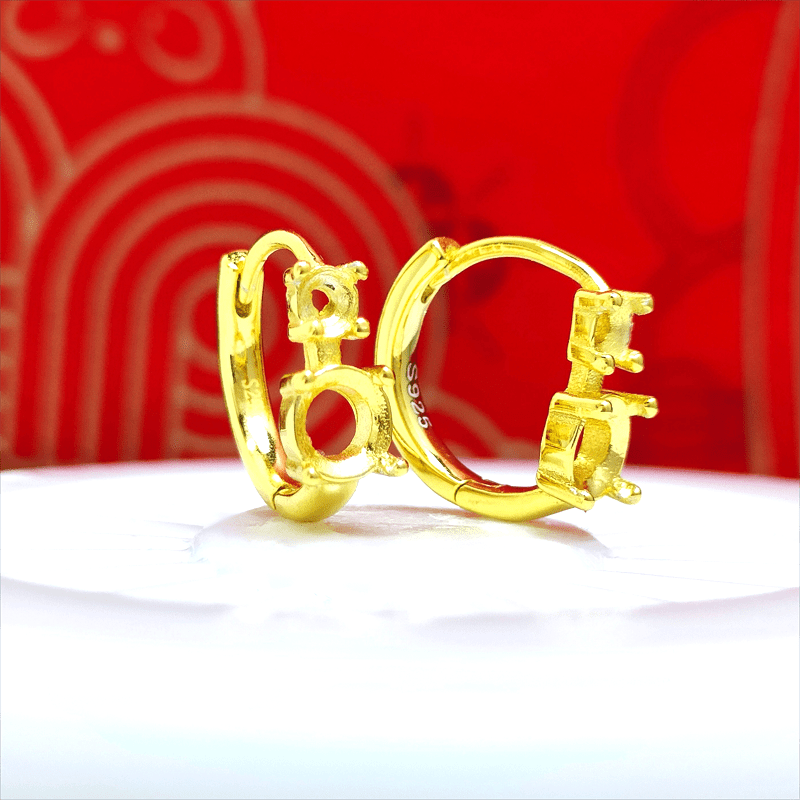 Spark Grow 1 Pair 5mm+3mm Fashionable S925 Sterling Silver Golden Earrings