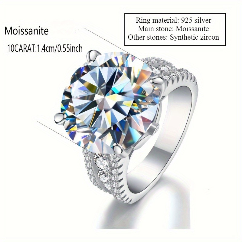 LOVESSOM 10 Carat Moissanite Ring