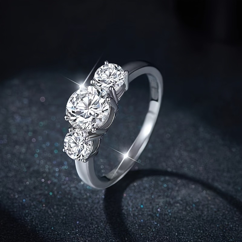 LOVESSOM 2 to 4 Carats Moissanite Three-Stone Ring