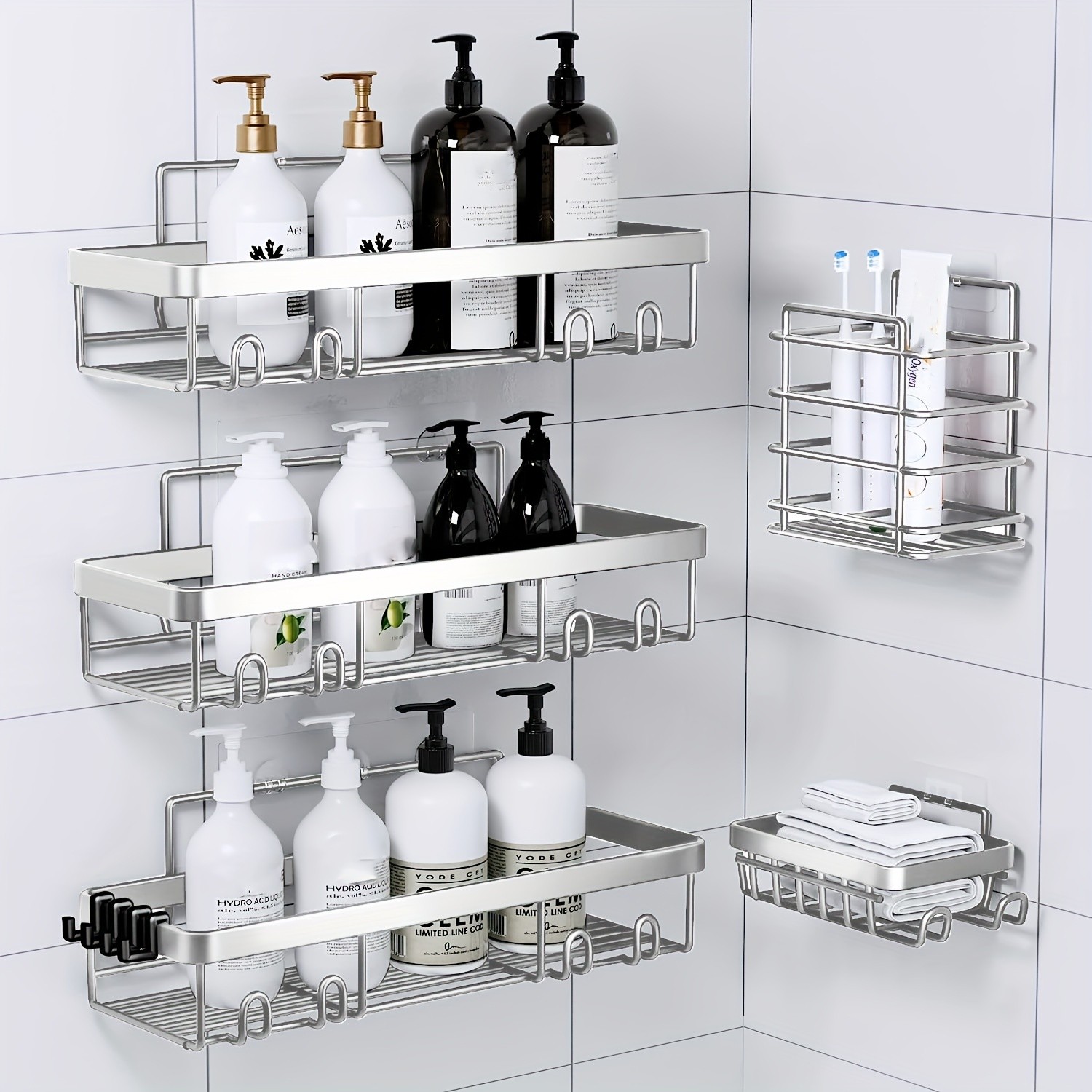 JABUKOSU 5pcs Stainless Steel Shower Caddy with Wall