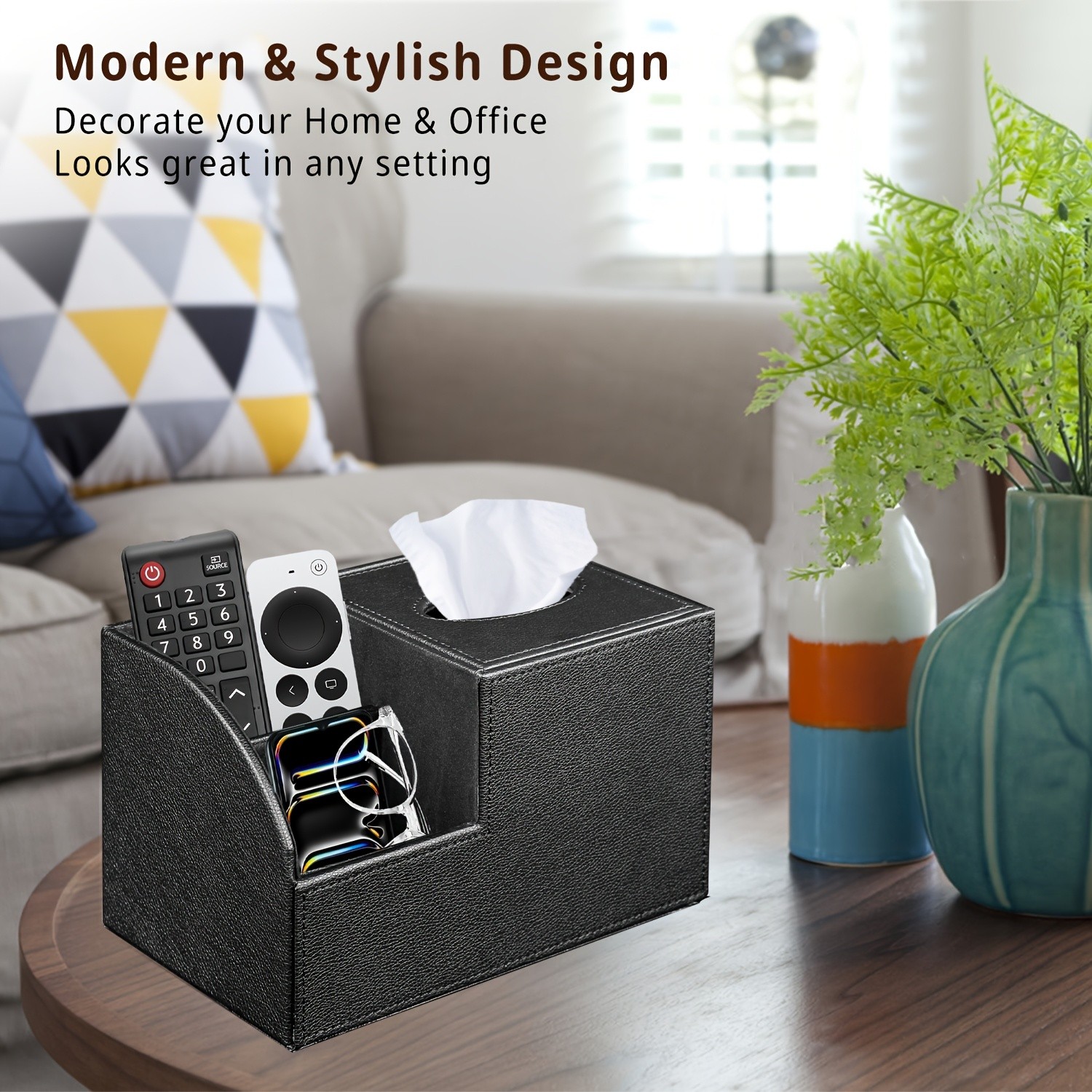 MILITWO Multifunctional Square Tissue Box Holder with Remote Control Holder
