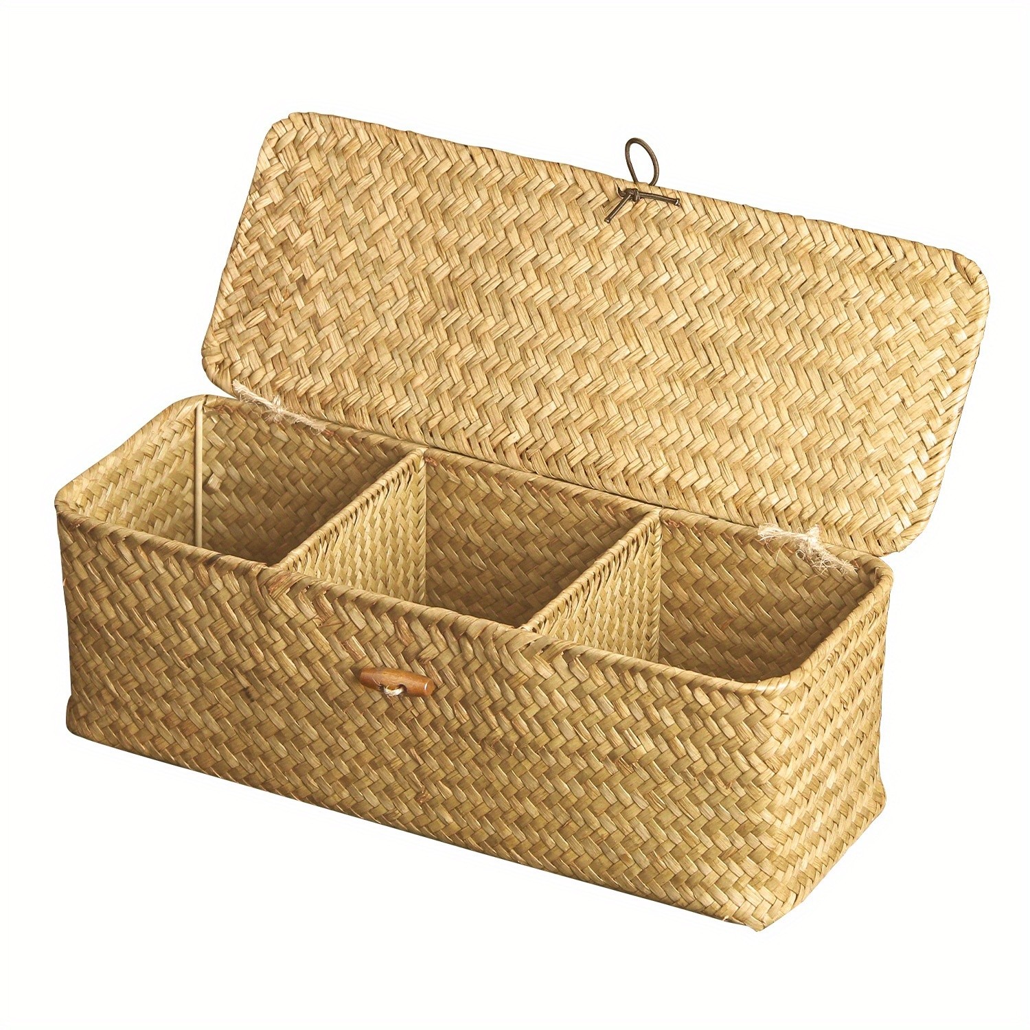 MILITWO Rectangle Desktop Storage Box with 3 Compartments and Cover