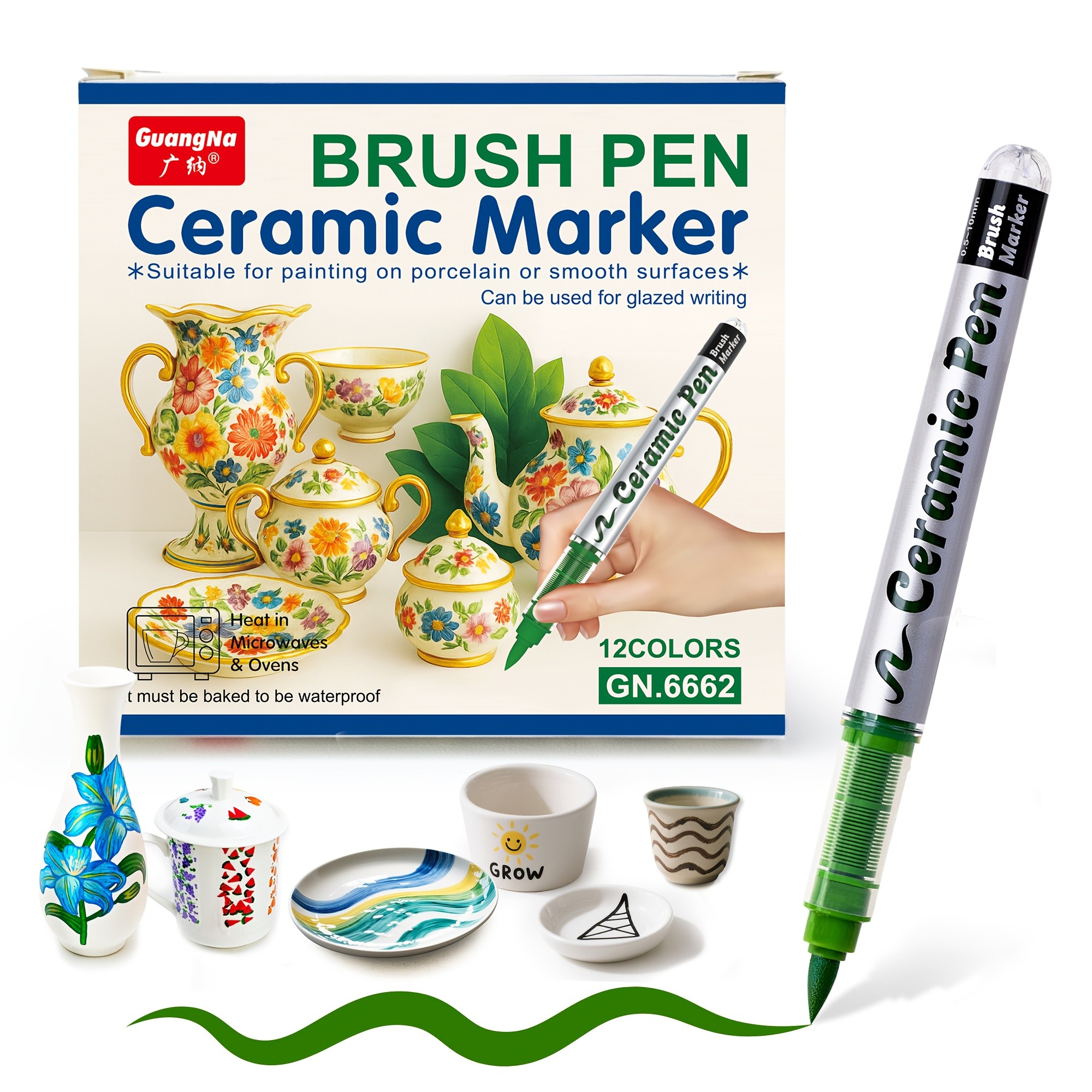 GUANGNA 12-Color Soft Brush Head Acrylic Marker Pen Set