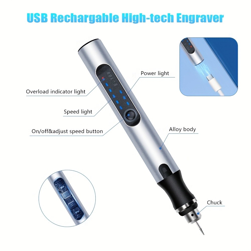 JENABOM 58pcs/74pcs/83pcs Silver USB Cordless Rotary Tool Kit