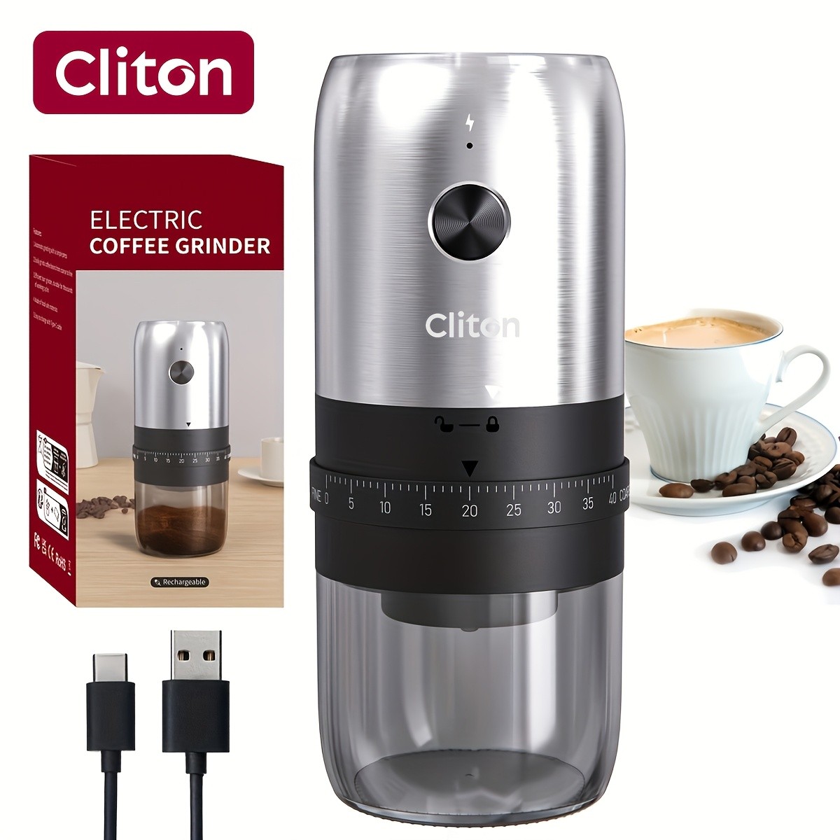 CLITON Rechargeable Electric Coffee Grinder