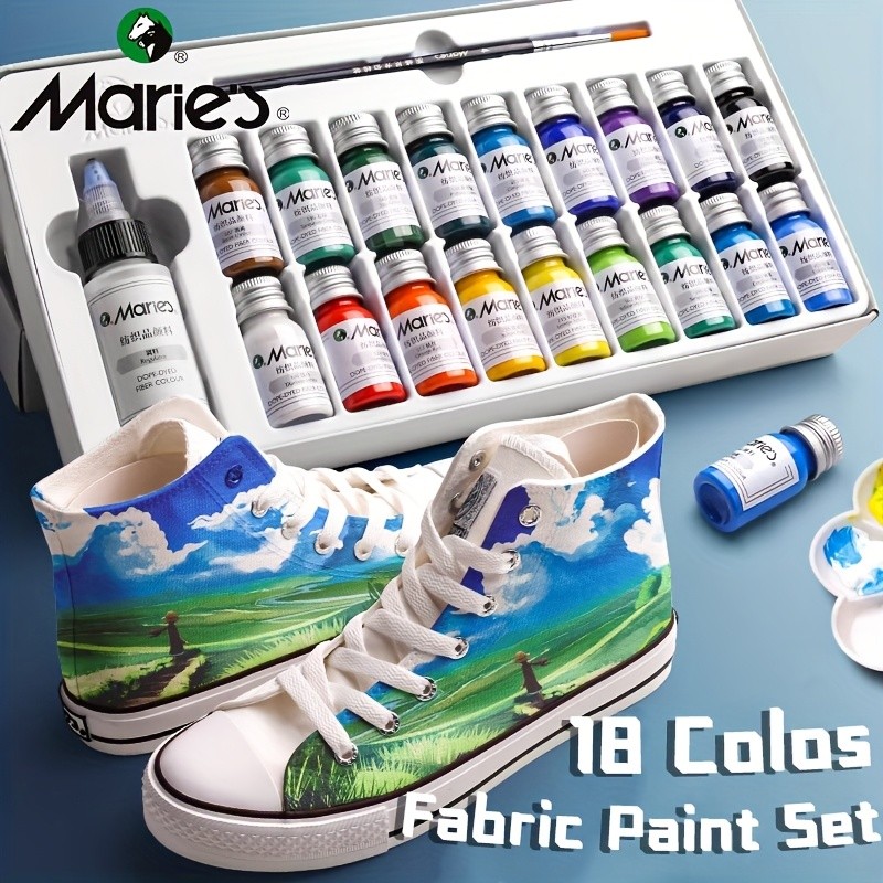 Marie's 18 Colors Fabric Paint Set with Brush