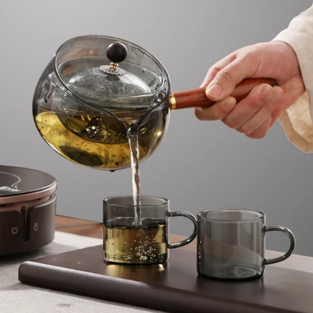 SemiAutomatic Rotary HeatResistant Glass Teapot