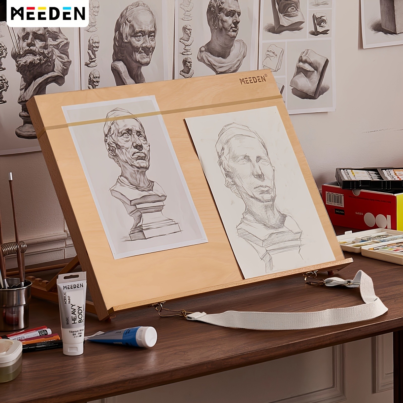 MEEDEN SF-A2-YM--A2 German Beech Wood Drawing Board Clip with Shoulder Strap