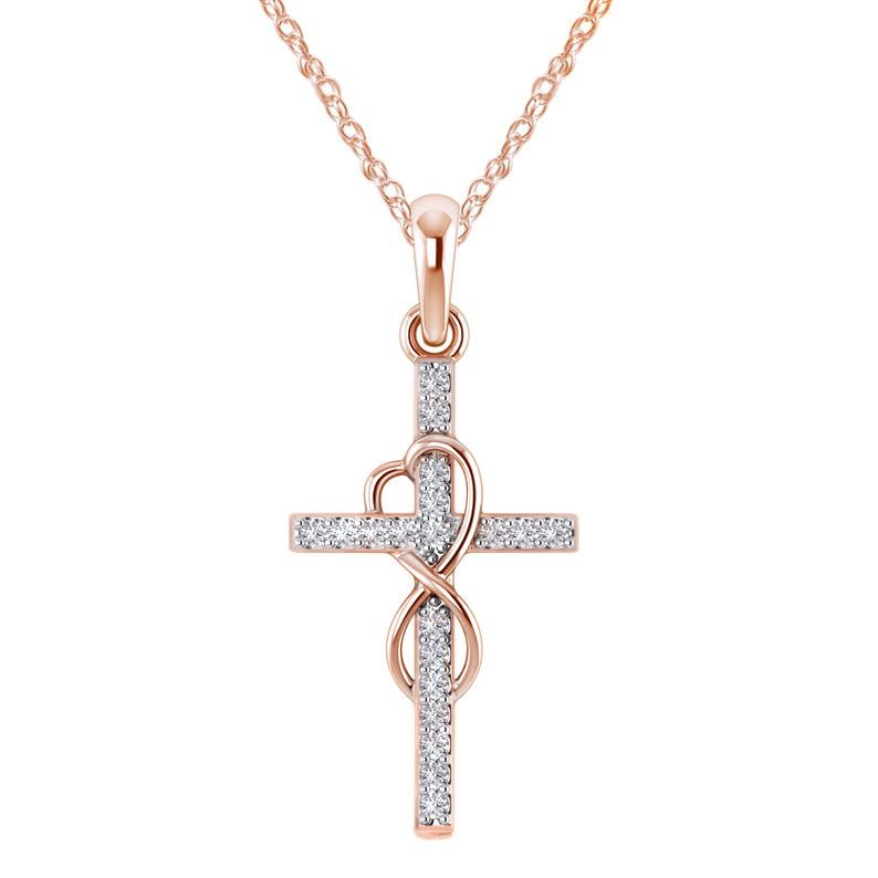 Alloy Pendant with Diamond and Eight-Character Cross Necklace