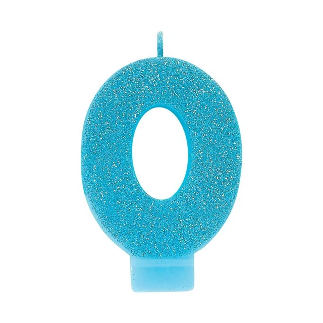 #0 Blue Glitter Numeral Candle