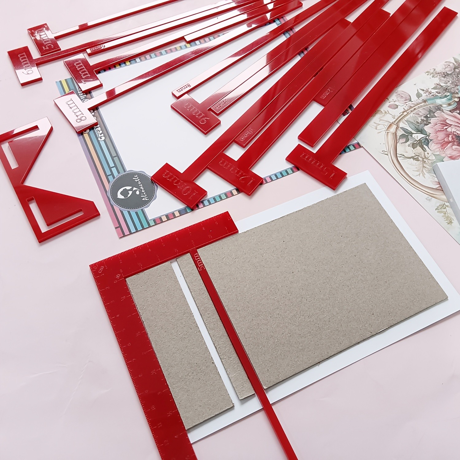 1Set/18pcs Red Acrylic Bookbinding Tool Set