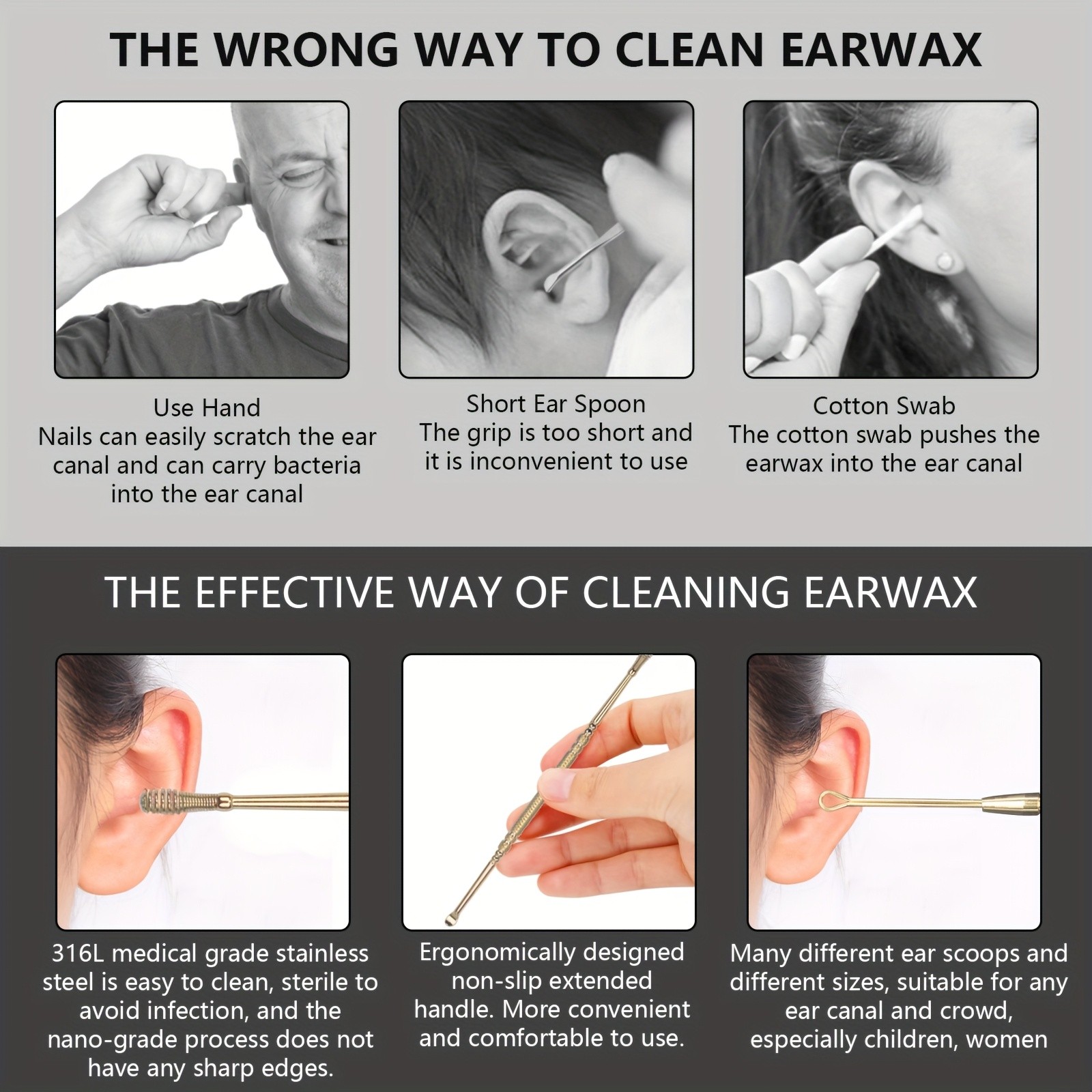 Professional 6pcs Stainless Steel Ear Pick Set with Double