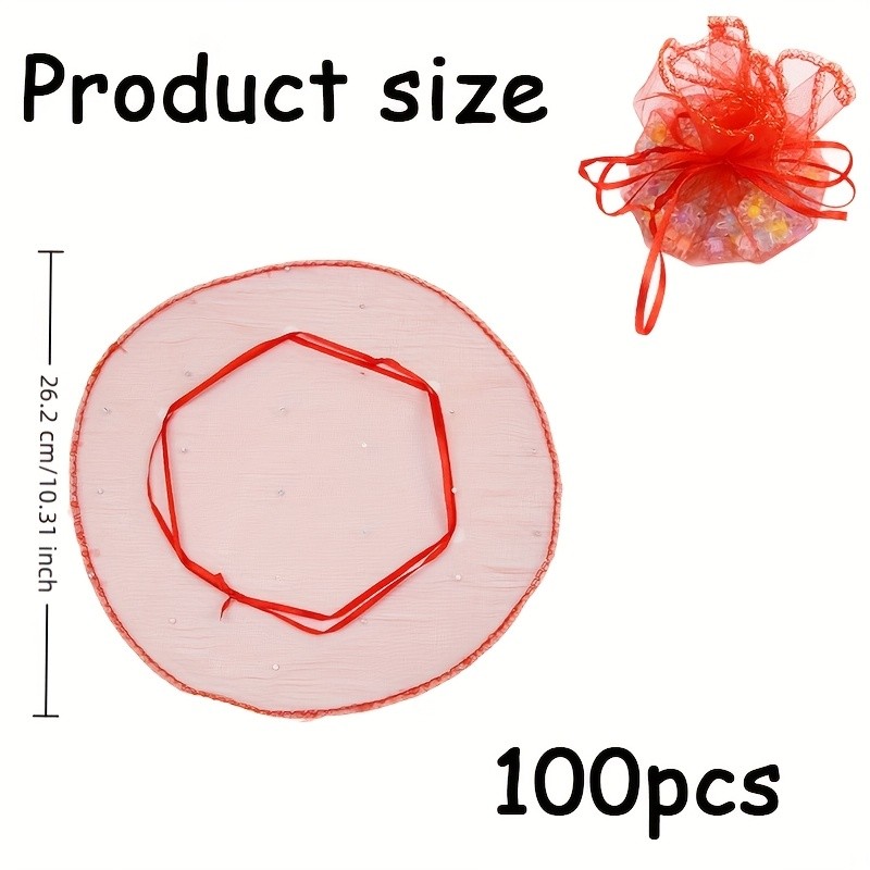 100pcs Red Sequin Organza Drawstring Bags