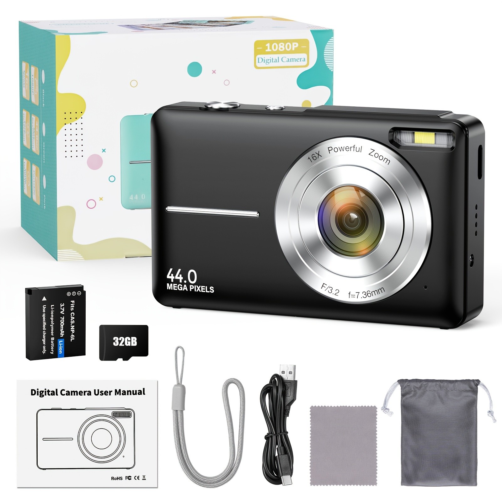 STUOGYUM Digital Camera 44MP 1080P HD Vlog Camera