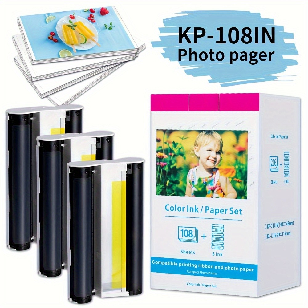 MarkField 3 Ink Cartridges and 108 Sheets Photo Paper for Canon Selphy CP1500