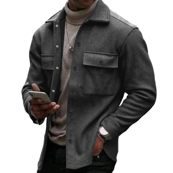 Men's Comfortable Plush Shirt - Solid Color, Loose Fit with Lapel Collar, Long Sleeve Design