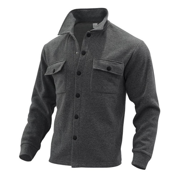 Men's Comfortable Plush Shirt - Solid Color, Loose Fit with Lapel Collar, Long Sleeve Design