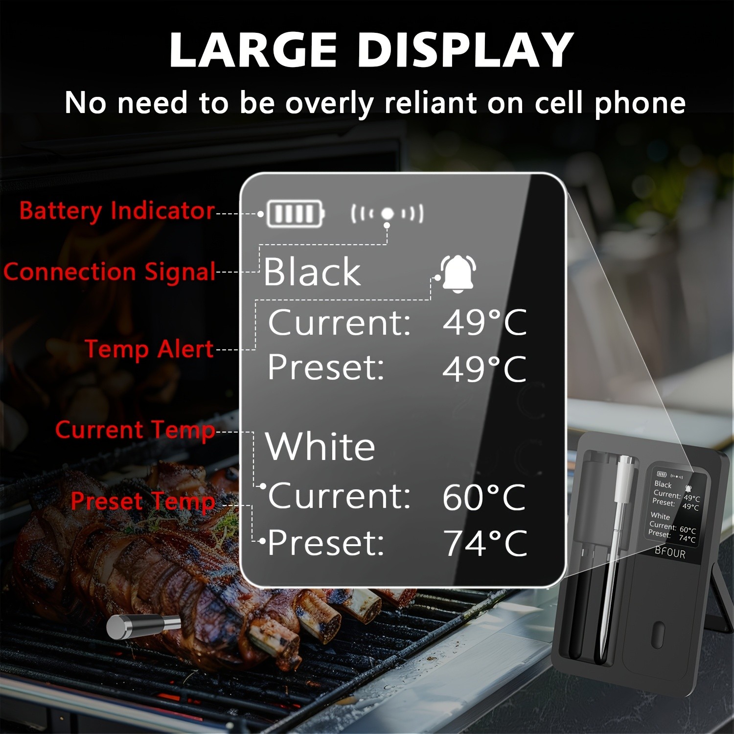 BFOUR Wireless 2-Prong Meat Thermometer