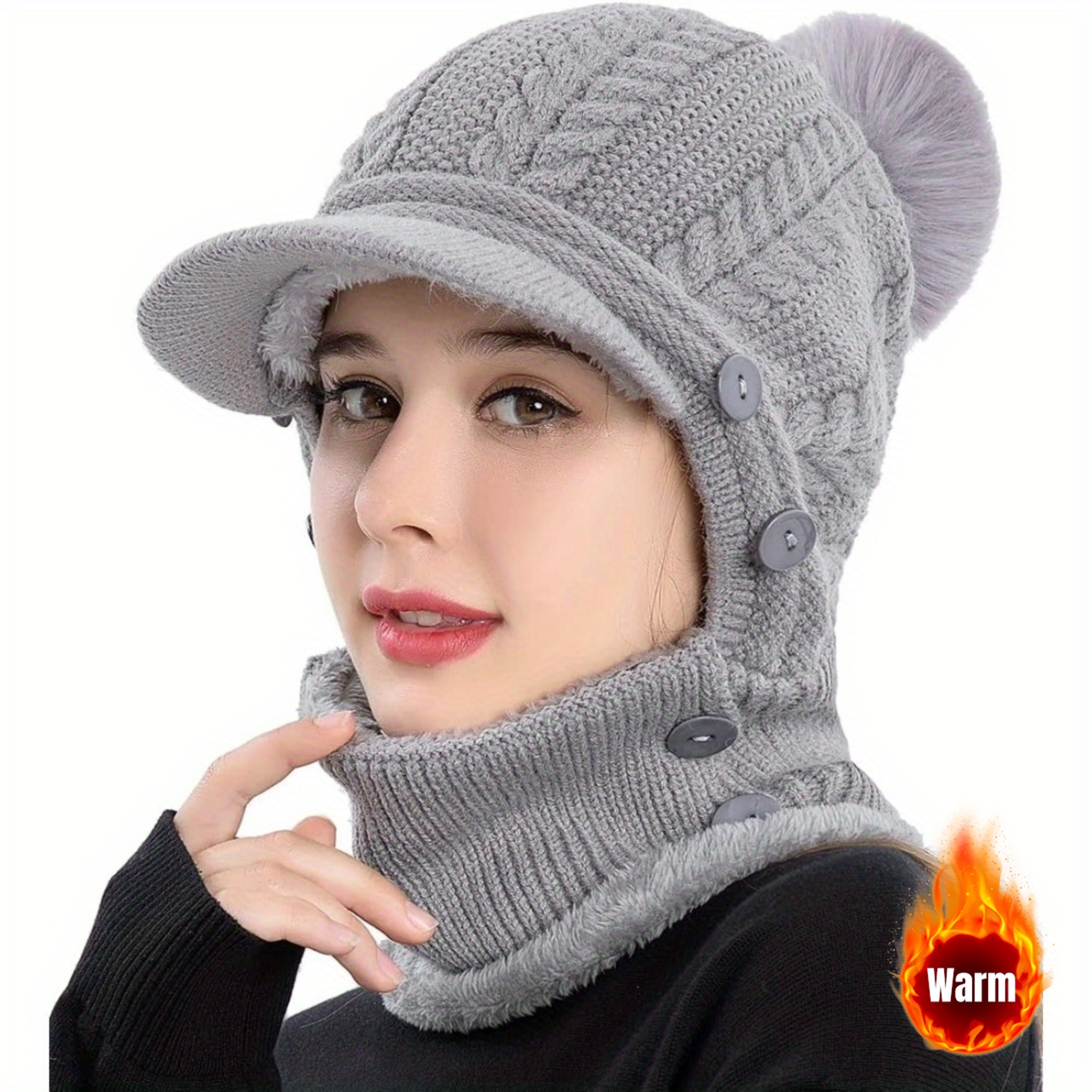 EDIKO Winter Women's Knitted Pullover Ear Warmer Hat, Scarf Mask Combo