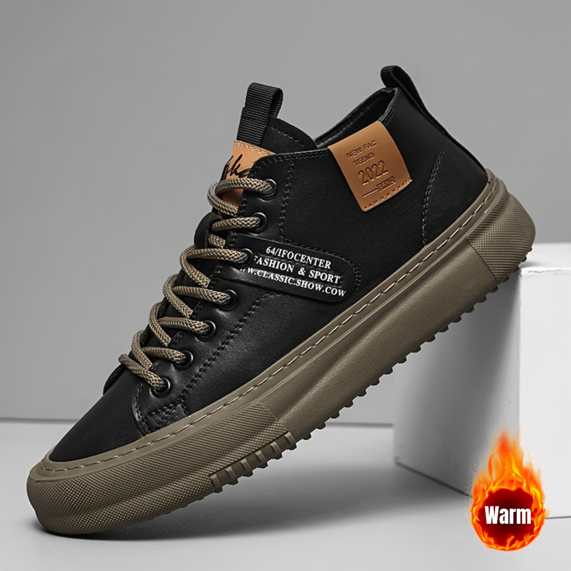 BUBUK Men's Winter Mid-Calf Boots with Thick Rubber Sole