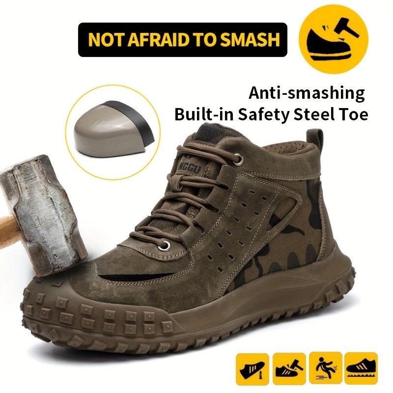 DINGGU Mens Heavy-Duty Steel Toe Safety Shoes