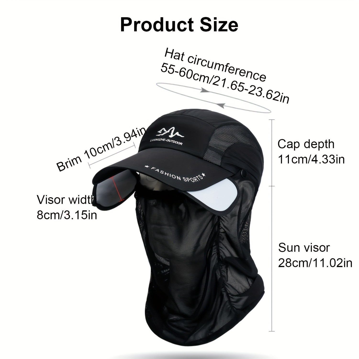 ROORUNS Men's Adjustable Baseball Cap with Removable Neck Guard