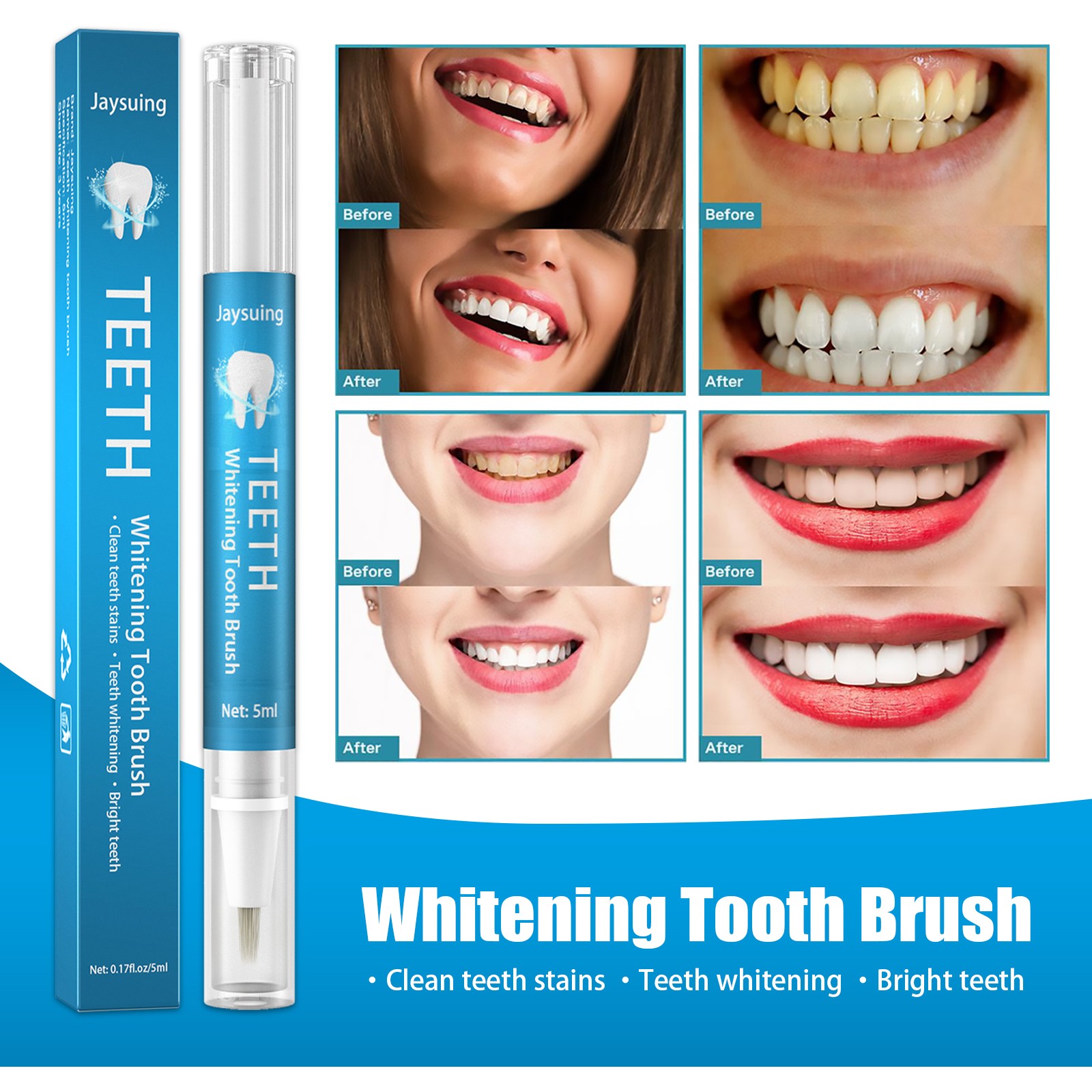 Jaysuing Teeth Whitening Tooth Brush  Instant Brightening Solution