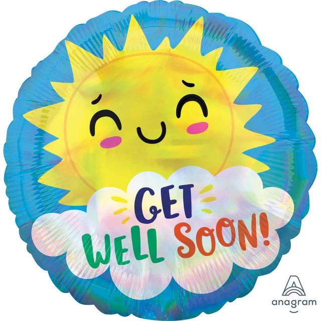 Foil Balloon - Standard Holographic Iridescent Get Well Soon Happy Sun (45cm)