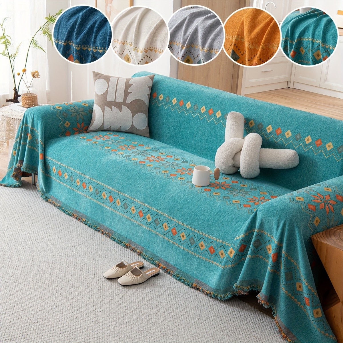 PJLZJFBY Bohemian Style Chenille Sofa Throw