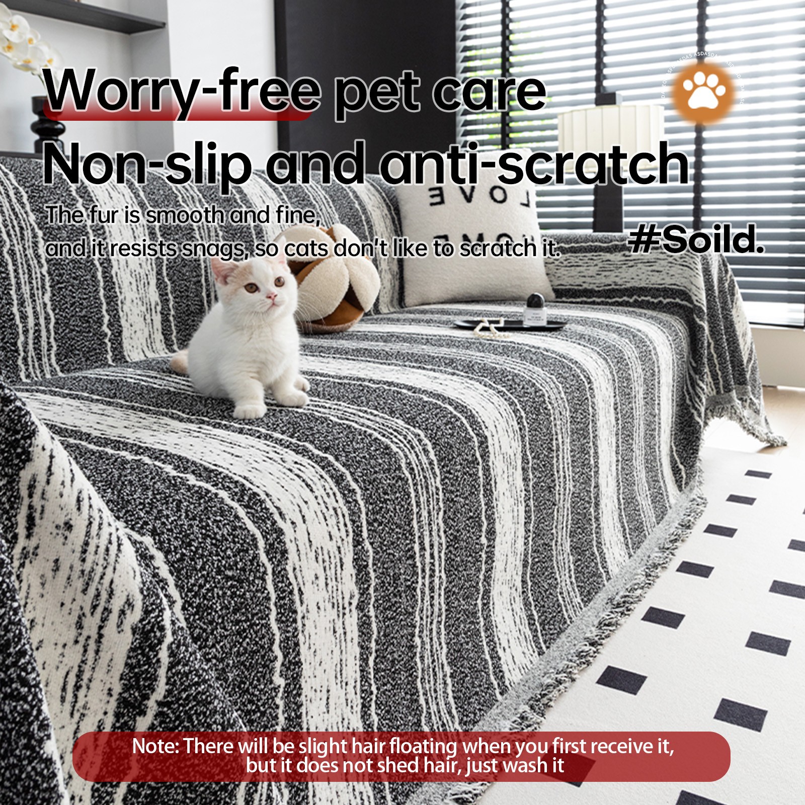 ZICHENHOME Black and Striped Sofa Cover with Tassels