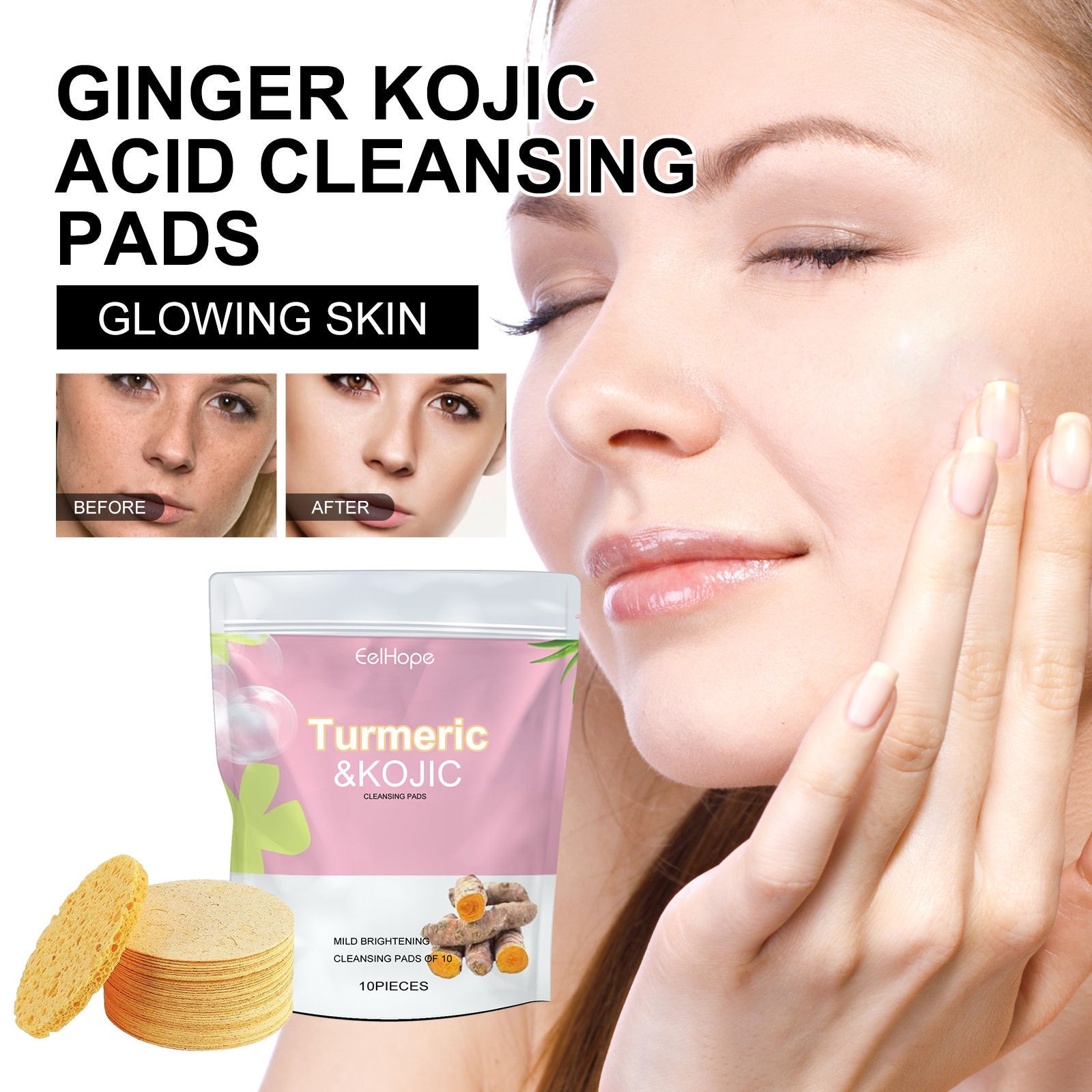 Ginger Kojic Acid Cleansing Pads  Glowing, Radiant Skin