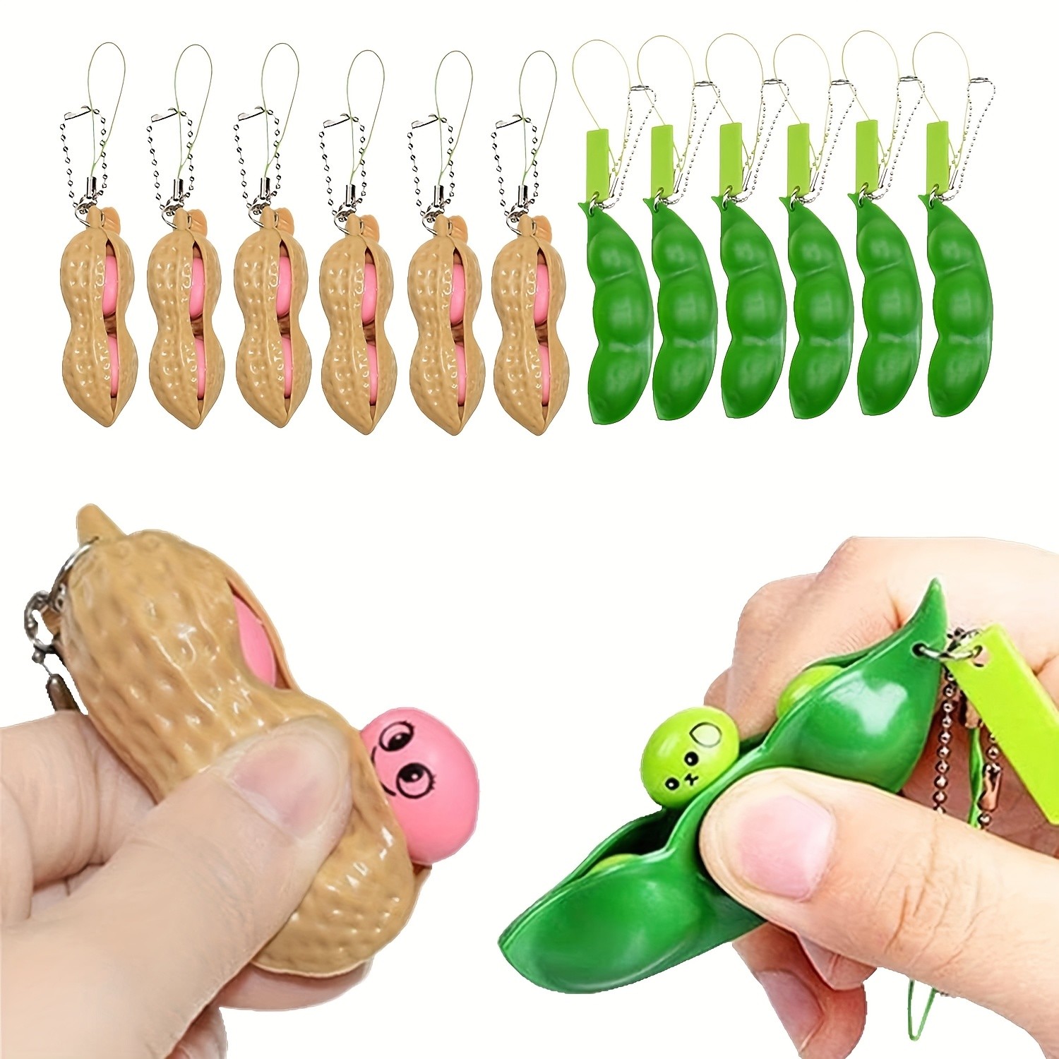 TASAHNI Squeeze Bean Keychain Fidget Toy Pack