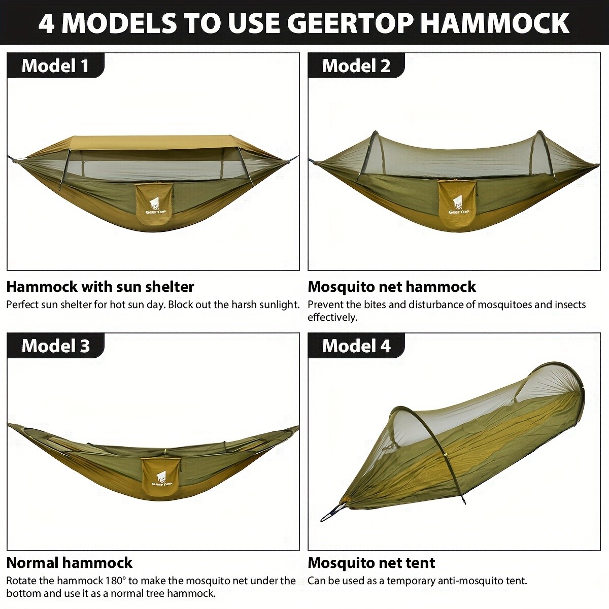 GEERTOP 3in1 Outdoor Hammock with Mosquito Net Sun Shelter