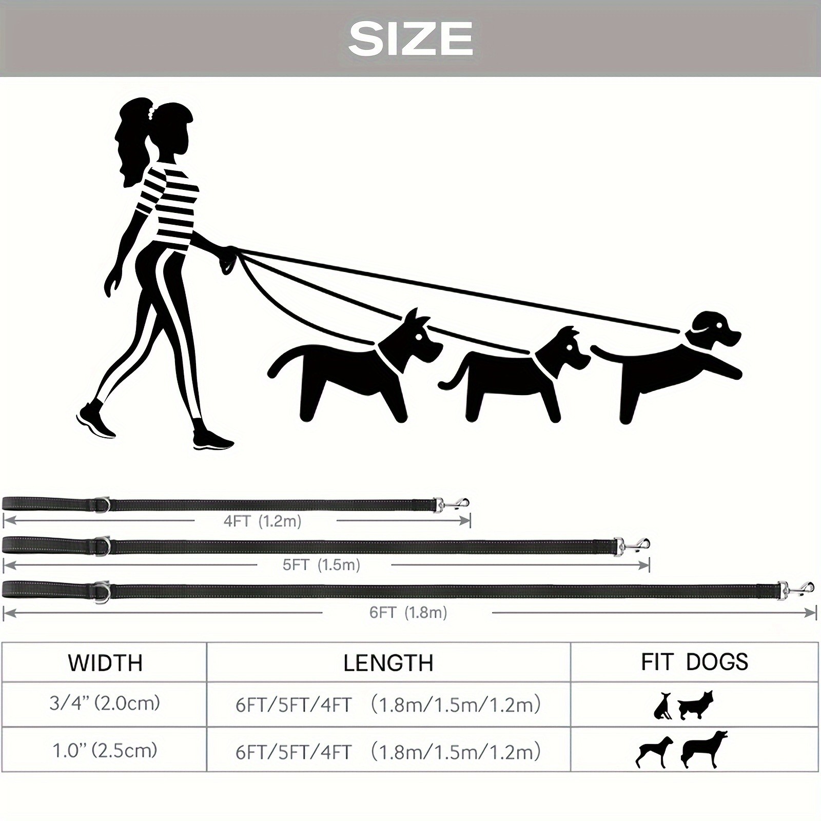 JOYTALE Heavy-Duty Double-Sided Reflective Dog Leash with Padded Handle & Snap Clip